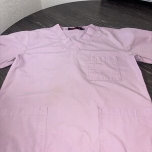 Beverly‎ Hills Uniform Scrubs Top Women XS Light Pink Solid V-Neck